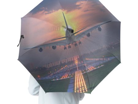 Super Airbus A380 Landing During Sunset Designed Umbrella For Sale