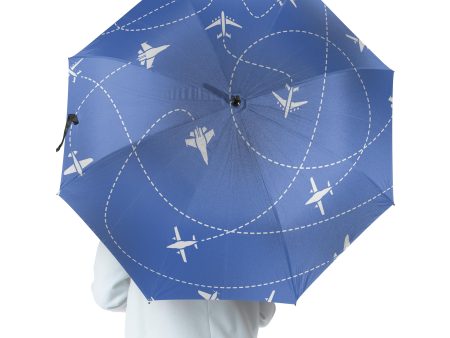 Travel The World By Plane (Blue) Designed Umbrella For Sale