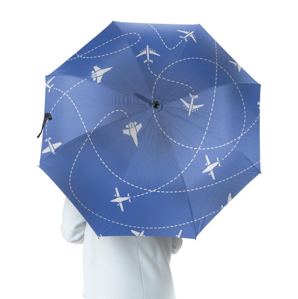 Travel The World By Plane (Blue) Designed Umbrella For Sale