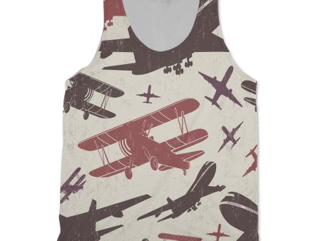 Vintage & Jumbo Airplanes Designed 3D Tank Tops Hot on Sale