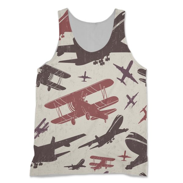 Vintage & Jumbo Airplanes Designed 3D Tank Tops Hot on Sale