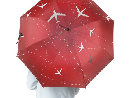 Travelling with Aircraft (Red) Designed Umbrella on Sale