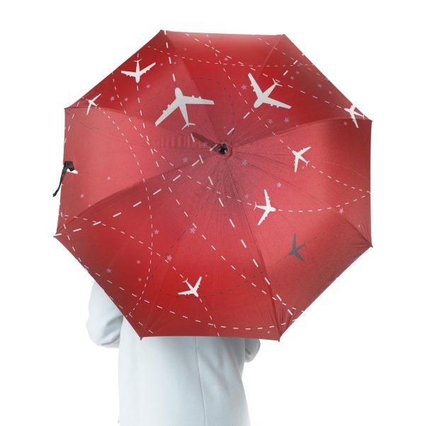 Travelling with Aircraft (Red) Designed Umbrella on Sale