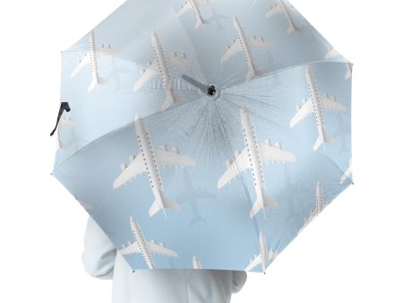 White Seamless Airplanes & Shadows Designed Umbrella For Sale