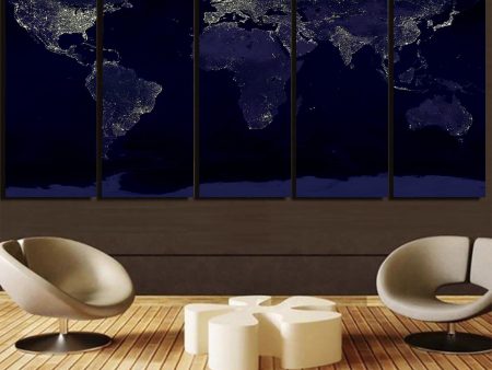 World Map From Space Printed Canvas Prints (5 Pieces) Online