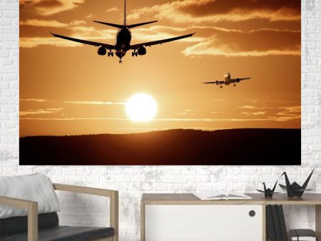 Two Aeroplanes During Sunset Printed Canvas Posters (1 Piece) Supply