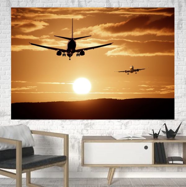 Two Aeroplanes During Sunset Printed Canvas Posters (1 Piece) Supply