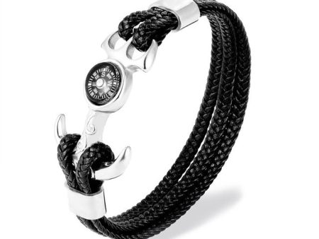 Super  Rope Style  Leather Bracelet with Compass on Sale