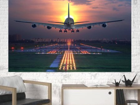 Super Boeing 747 Landing During Sunset Printed Canvas Posters (1 Piece) For Discount