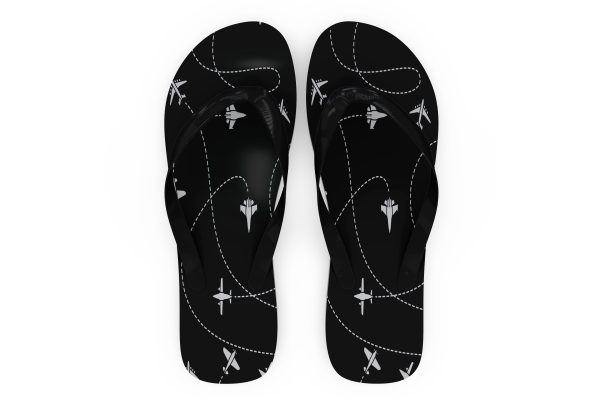 Travel The World By Plane (Black) Designed Slippers (Flip Flops) Supply