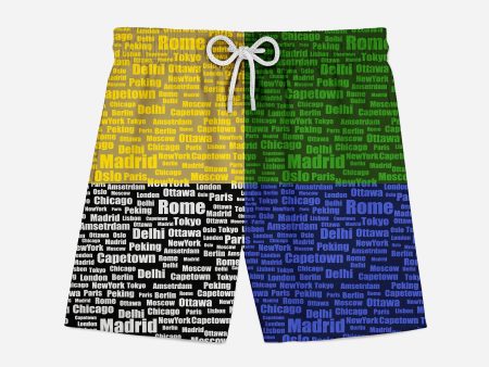 World City Names Designed Swim Trunks & Shorts Discount