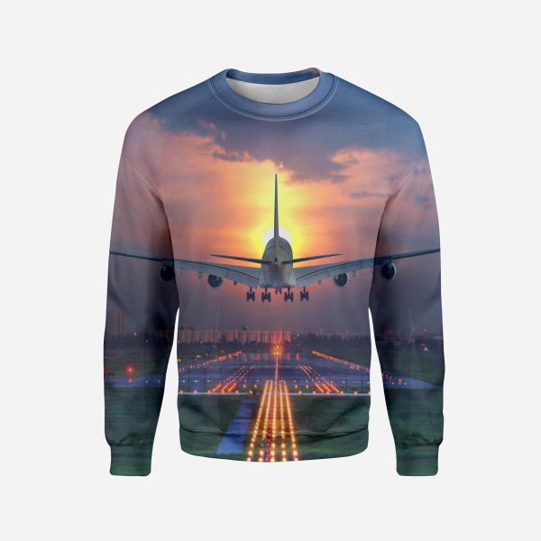 Super Boeing 747 Landing During Sunset Printed 3D Sweatshirts Online Hot Sale