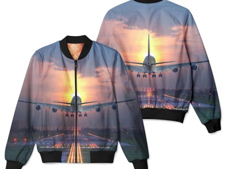 Super Airbus A380 Landing During Sunset Designed 3D Pilot Bomber Jackets For Discount