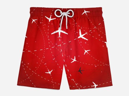 Travelling with Aircraft (Red) Designed Swim Trunks & Shorts Fashion