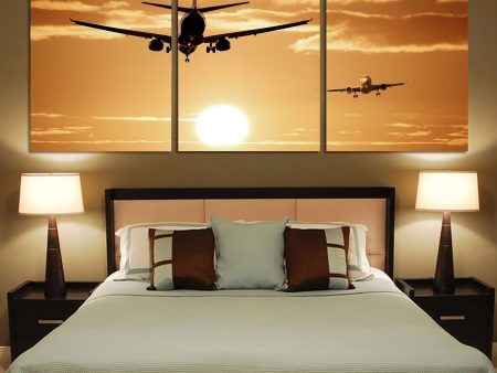 Two Aeroplanes During Sunset Printed Canvas Posters (3 Pieces) Online Sale