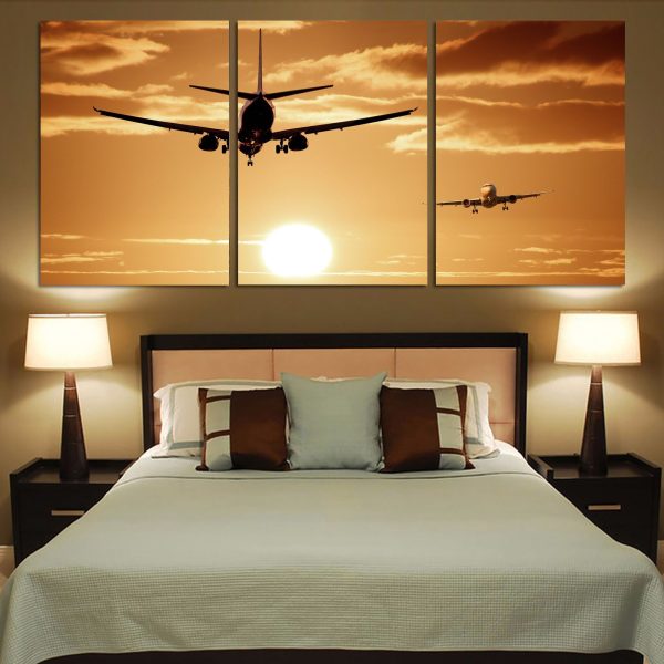 Two Aeroplanes During Sunset Printed Canvas Posters (3 Pieces) Online Sale