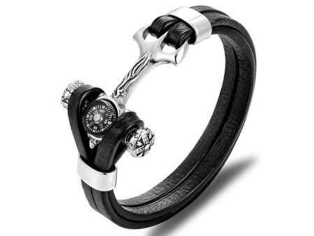 Super Leather Bracelet with Compass Hot on Sale