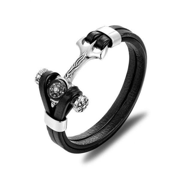 Super Leather Bracelet with Compass Hot on Sale