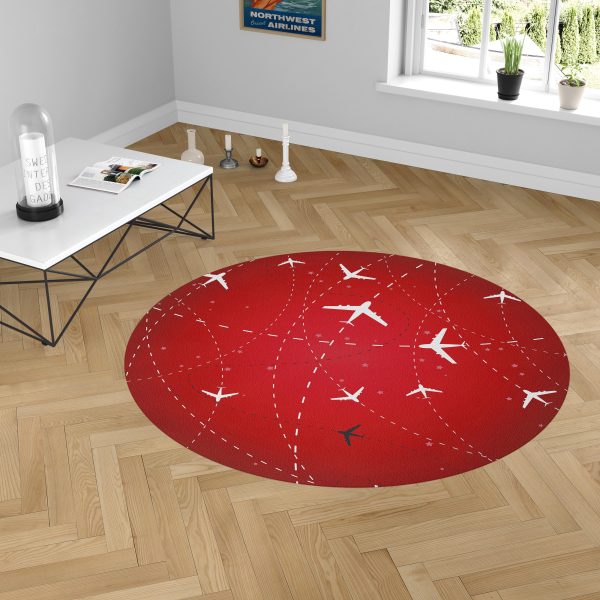 Travelling with Aircraft (Red) Designed Carpet & Floor Mats (Round) Supply