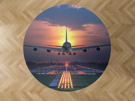 Super Airbus A380 Landing During Sunset Designed Carpet & Floor Mats (Round) Fashion