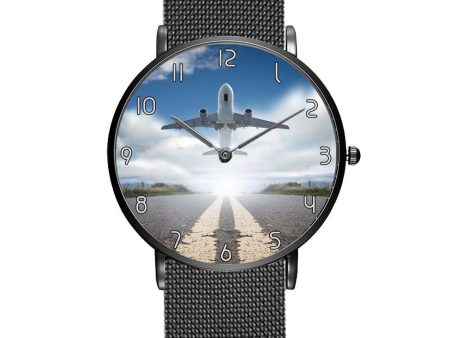 Taking Off Aircraft Printed Stainless Steel Strap Watches on Sale