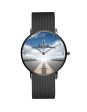 Taking Off Aircraft Printed Stainless Steel Strap Watches on Sale