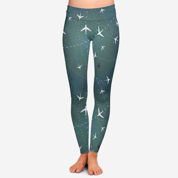 Travelling with Aircraft (Green) Designed Women Leggins For Discount