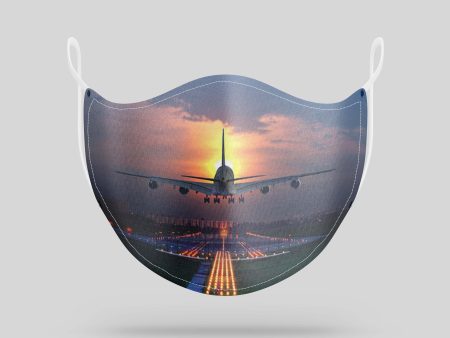 Super Airbus A380 Landing During Sunset Designed Face Masks on Sale