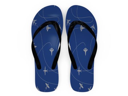 Travel The World By Plane (Blue) Designed Slippers (Flip Flops) For Cheap