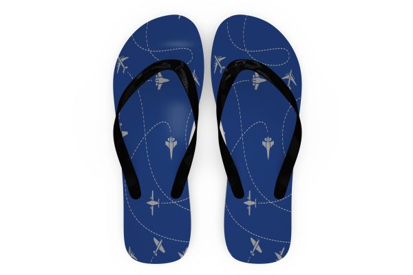 Travel The World By Plane (Blue) Designed Slippers (Flip Flops) For Cheap