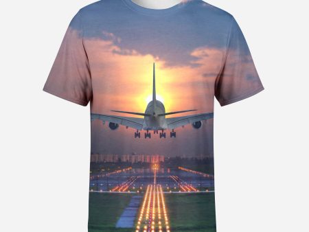 Super Airbus A380 Landing During Sunset Printed T-Shirts For Cheap