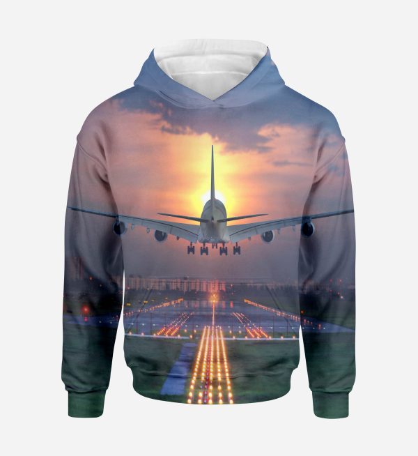 Super Boeing 747 Landing During Sunset Printed 3D Hoodies For Discount