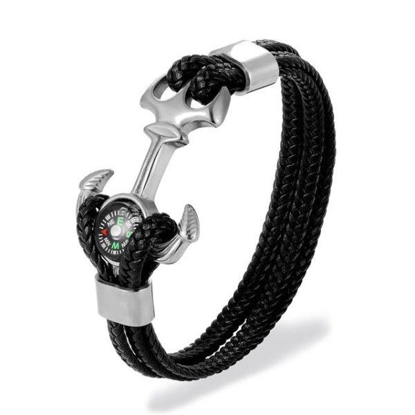 Super  Rope Style  Leather Bracelet with Compass on Sale