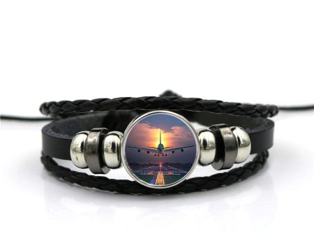 Super Airbus A380 Landing During Sunset Designed Leather Bracelets For Discount