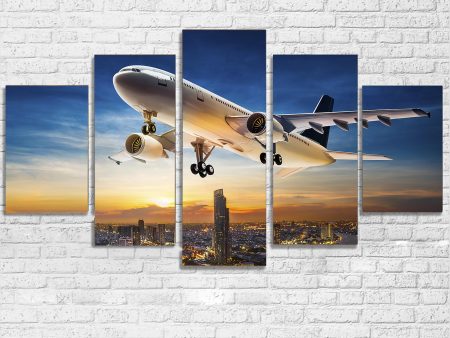 Super Aircraft over City at Sunset Multiple Canvas Poster Online Sale