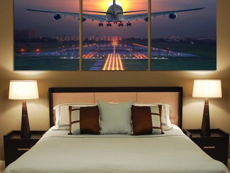 Super Boeing 747 Landing During Sunset Printed Canvas Posters (3 Pieces) Online now