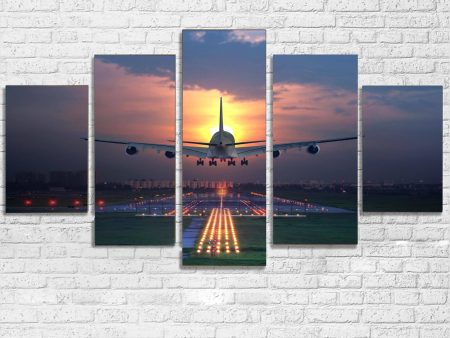 Super Boeing 747 Landing During Sunset Printed Multiple Canvas Poster Sale