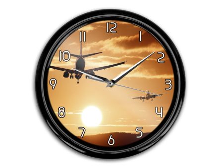 Two Aeroplanes During Sunset Printed Wall Clocks Discount