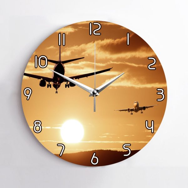 Two Aeroplanes During Sunset Printed Wall Clocks Discount