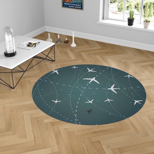 Travelling with Aircraft (Green) Carpet & Floor Mats (Round) For Sale