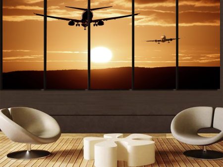 Two Aeroplanes During Sunset Printed Canvas Prints (5 Pieces) For Sale