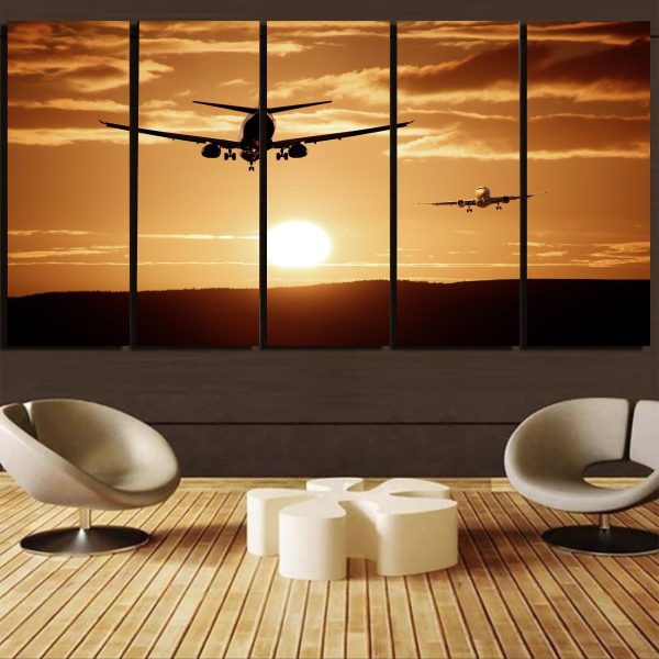 Two Aeroplanes During Sunset Printed Canvas Prints (5 Pieces) For Sale