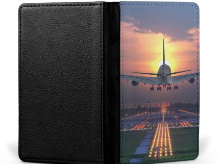 Super Boeing 747 Landing During Sunset Printed Passport & Travel Cases Sale