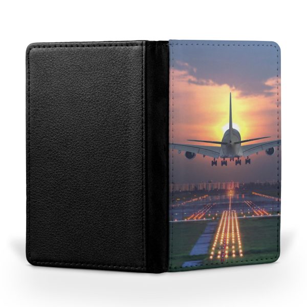 Super Boeing 747 Landing During Sunset Printed Passport & Travel Cases Sale