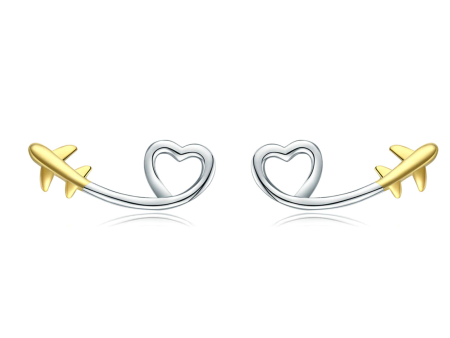 100% 925 Sterling Silver & Gold Airplane Shape Earrings Discount