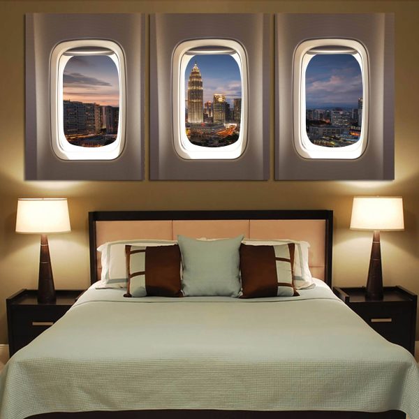 Super City View via Passenger Windows Printed Canvas Posters (3 Pieces) Sale