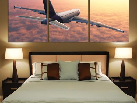 Super Cruising Airbus A380 over Clouds Printed Canvas Posters (3 Pieces) on Sale