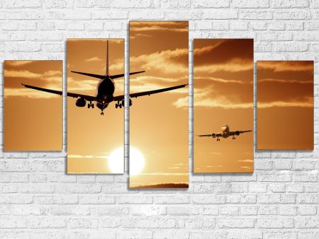 Two Aeroplanes During Sunset Printed Multiple Canvas Poster Online now