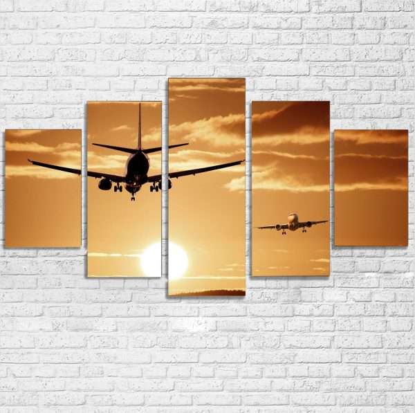 Two Aeroplanes During Sunset Printed Multiple Canvas Poster Online now