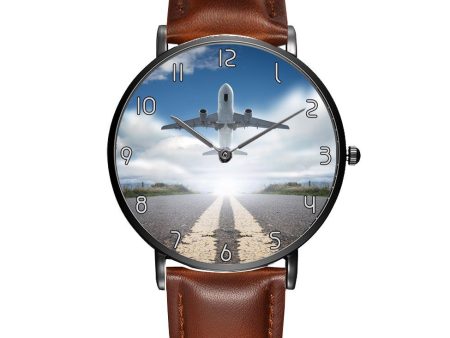 Taking Off Aircraft Printed Leather Strap Watches Hot on Sale